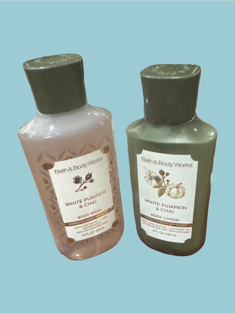 Bath & Body Works White Pumpkin & Chai Body Wash & Lotion - Green, Cream